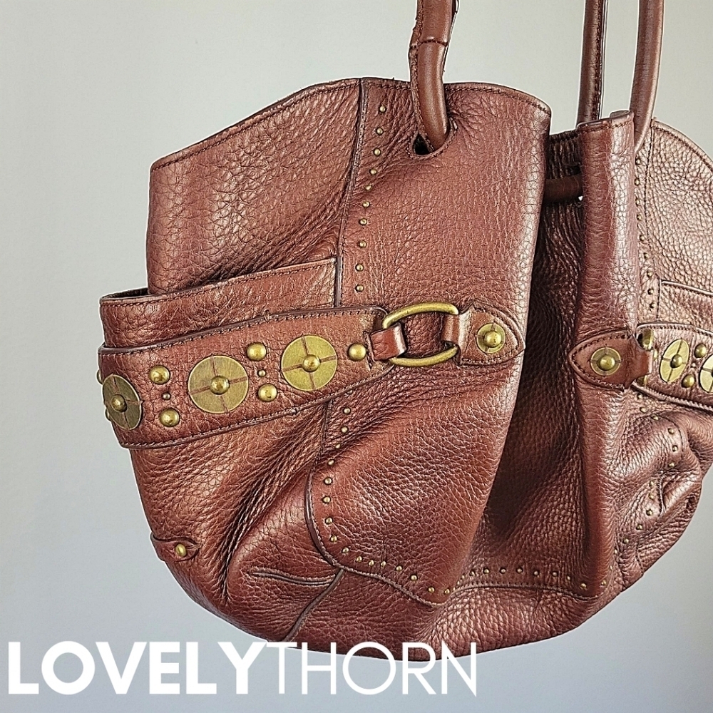 COLE HAAN // ltd ed buttery brown leather village paillette hobo bucket bag - Picture 9 of 16